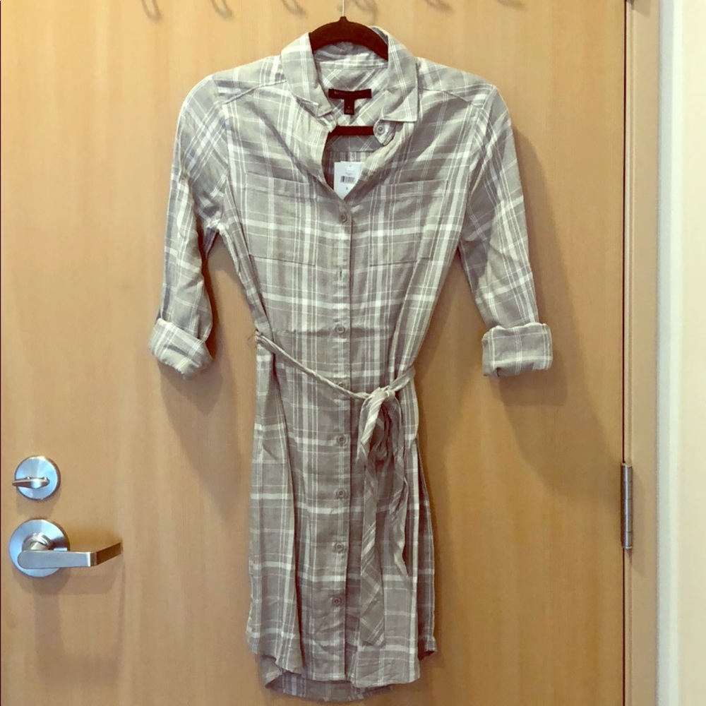 Grey Plaid Shirt Dress